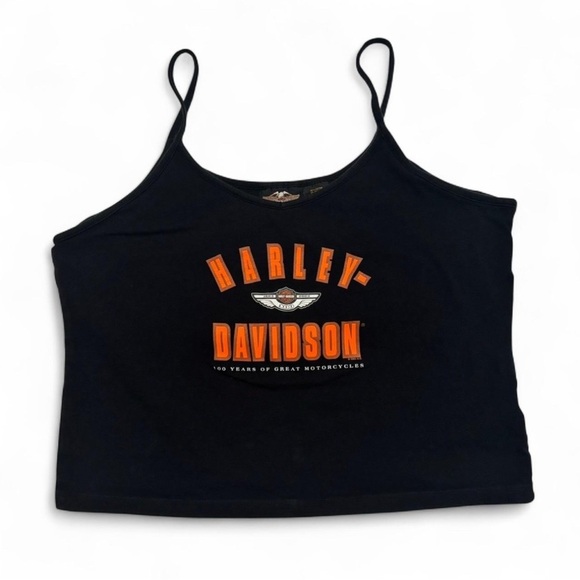 Harley-Davidson Tops - Vintage y2k Harley Davidson Women's XL Crop Logo Tank Built in Bra Black Biker